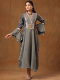 Indo Western Dhoti Gown with Embroidered Waistband & Bell Sleeves