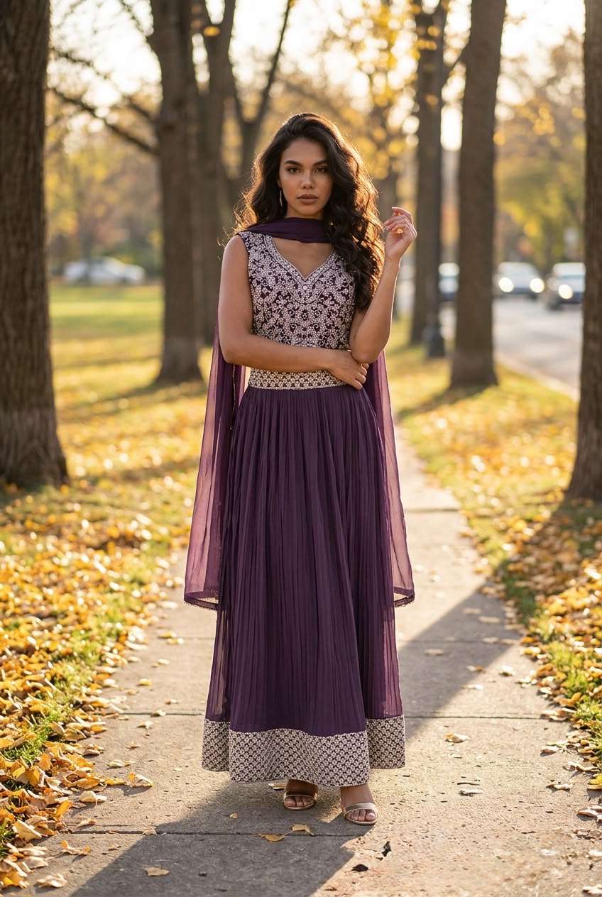 Ritu Kumar Inspired Embroidered Crop Top Flared Skirt Set with Dupatta