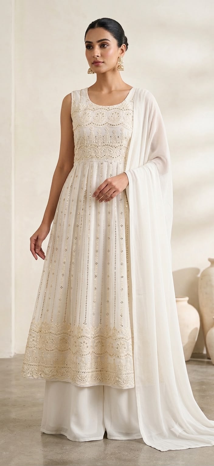 Abu Jani & Sandeep Khosla Inspired Embroidered Slit-Cut Kurta Palazzo Set with Dupatta