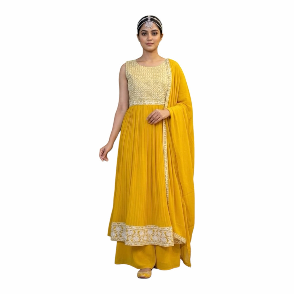 Pink Embroidered Slit-Cut Kurta Churidar Set with Dupatta
