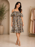 Floral Off Shoulder Ruffle Midi Dress