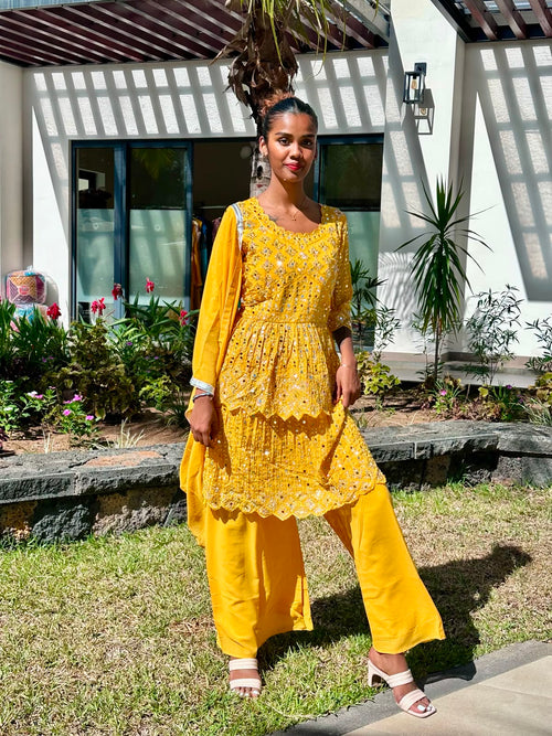 Abhinav Mishra Inspired Yellow Embroidered Sharara Set with Dupatta