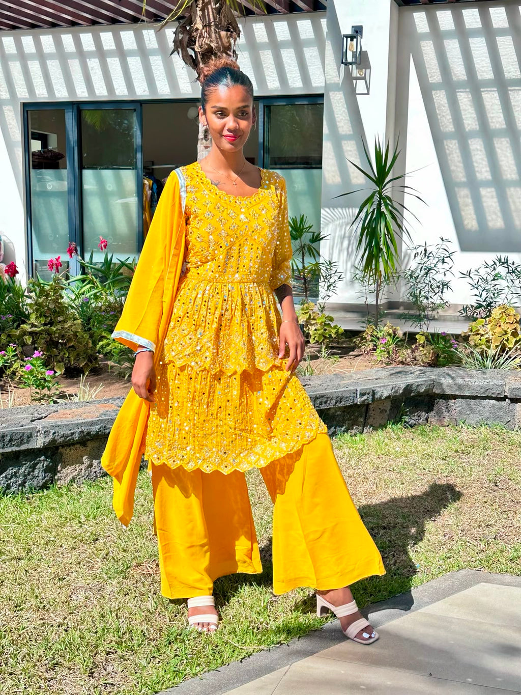 Abhinav Mishra Inspired Yellow Embroidered Sharara Set with Dupatta