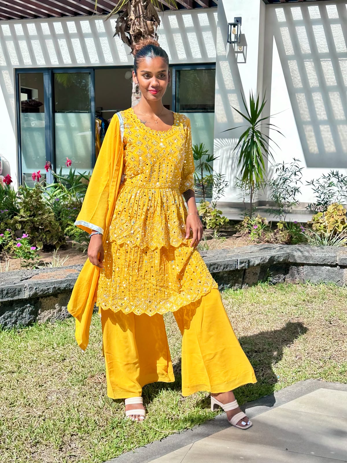 Abhinav Mishra Inspired Yellow Embroidered Sharara Set with Dupatta