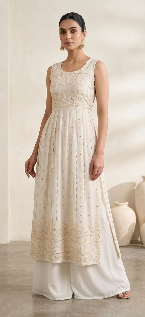 Abu Jani & Sandeep Khosla Inspired Embroidered Slit-Cut Kurta Palazzo Set with Dupatta