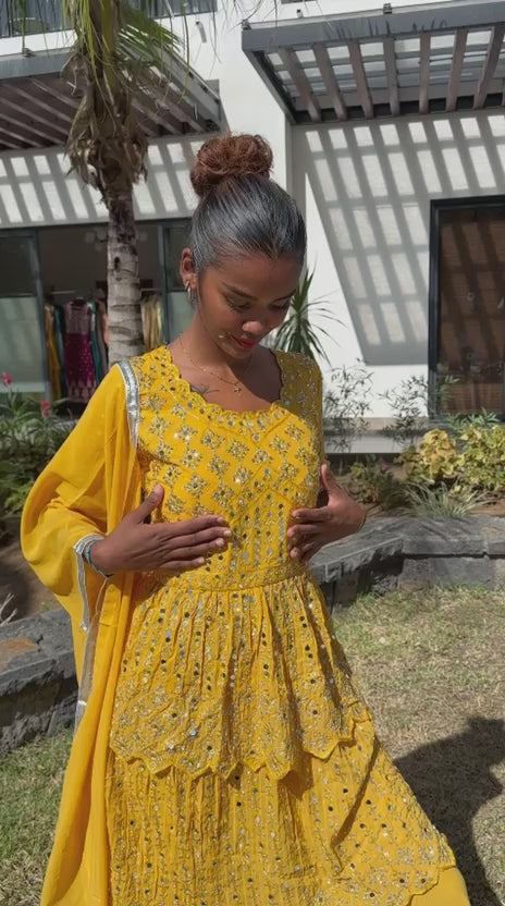Abhinav Mishra Inspired Yellow Embroidered Sharara Set with Dupatta