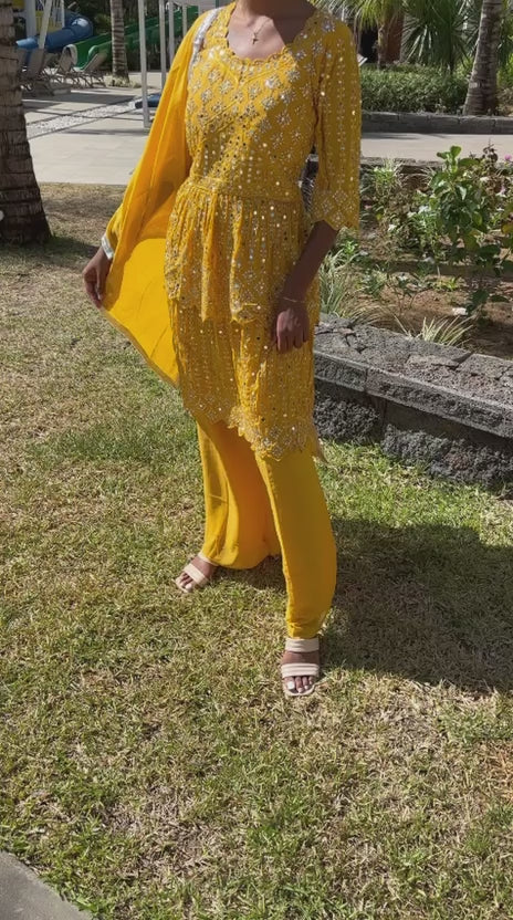 Abhinav Mishra Inspired Yellow Embroidered Sharara Set with Dupatta